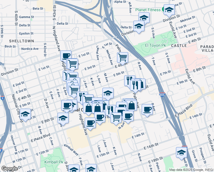 map of restaurants, bars, coffee shops, grocery stores, and more near 618-40 M Avenue in National City