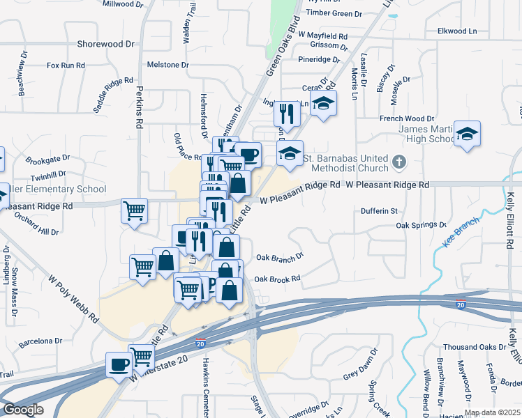 map of restaurants, bars, coffee shops, grocery stores, and more near 4201 Little Rd in Arlington