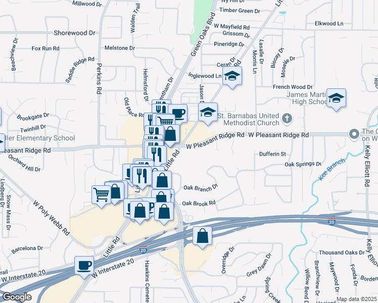 map of restaurants, bars, coffee shops, grocery stores, and more near 4201 Little Road in Arlington