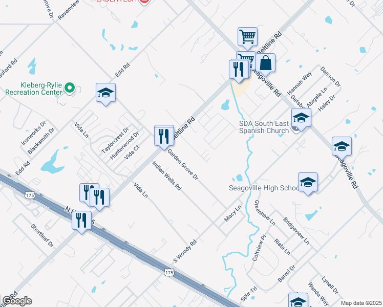 map of restaurants, bars, coffee shops, grocery stores, and more near 13706 Biggs Street in Dallas