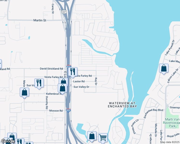 map of restaurants, bars, coffee shops, grocery stores, and more near 5536 Vesta Farley Road in Fort Worth