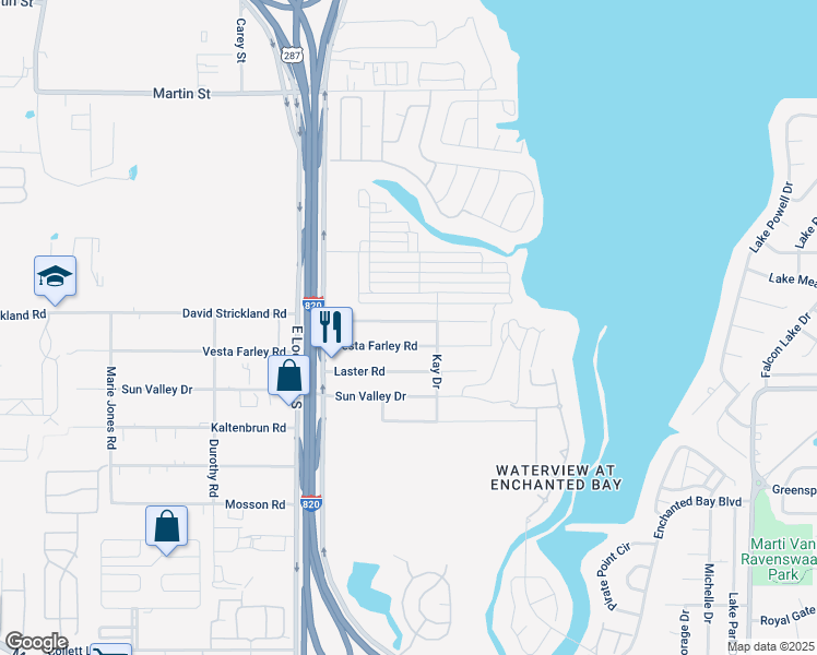 map of restaurants, bars, coffee shops, grocery stores, and more near 5536 Vesta Farley Road in Fort Worth
