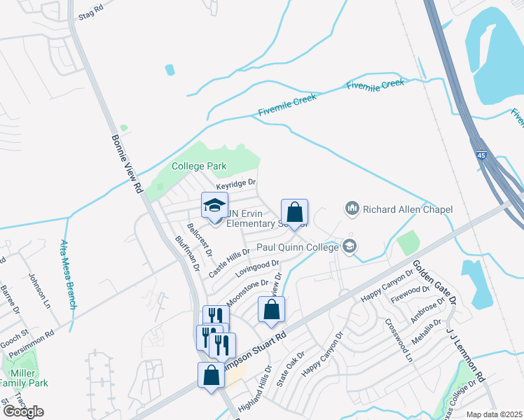 map of restaurants, bars, coffee shops, grocery stores, and more near 3827 Black Oak Drive in Dallas