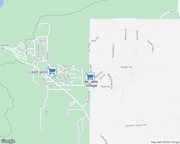 map of restaurants, bars, coffee shops, grocery stores, and more near 2448 Bass Road in Campo