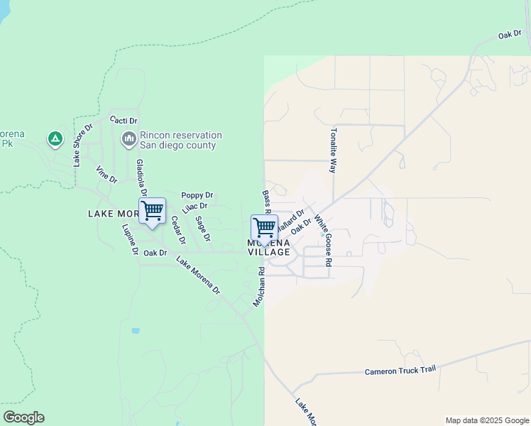 map of restaurants, bars, coffee shops, grocery stores, and more near 2448 Bass Road in Campo