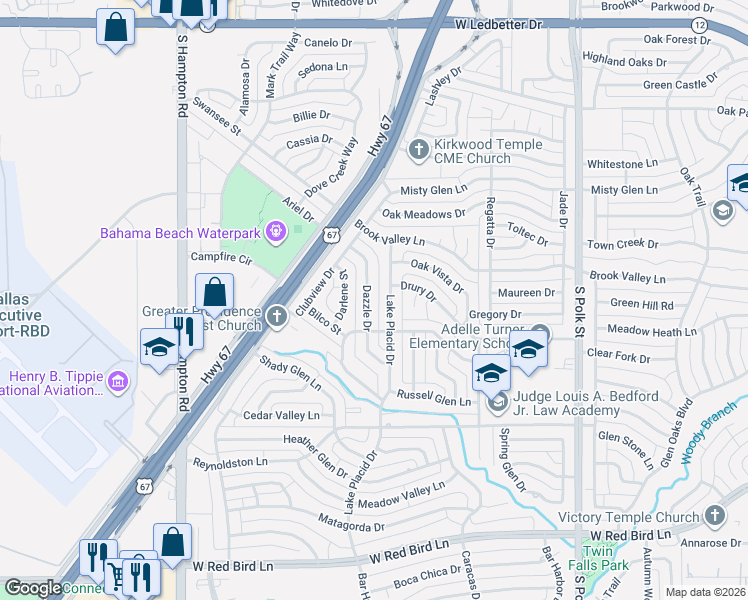 map of restaurants, bars, coffee shops, grocery stores, and more near 5252 Dazzle Drive in Dallas