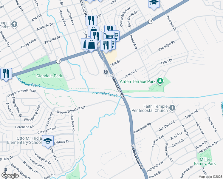 map of restaurants, bars, coffee shops, grocery stores, and more near 2102 Arden Road in Dallas