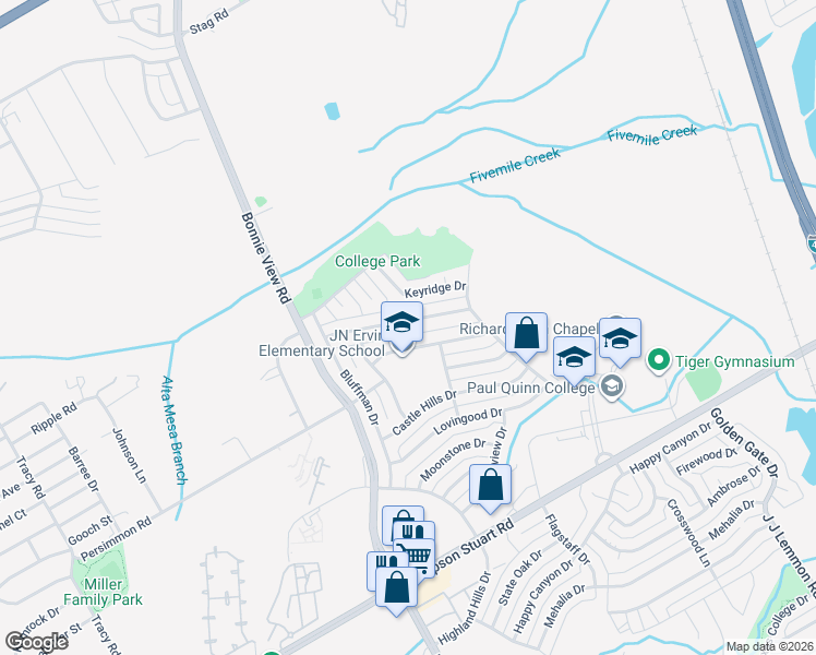 map of restaurants, bars, coffee shops, grocery stores, and more near 3751 Golden Hills Drive in Dallas