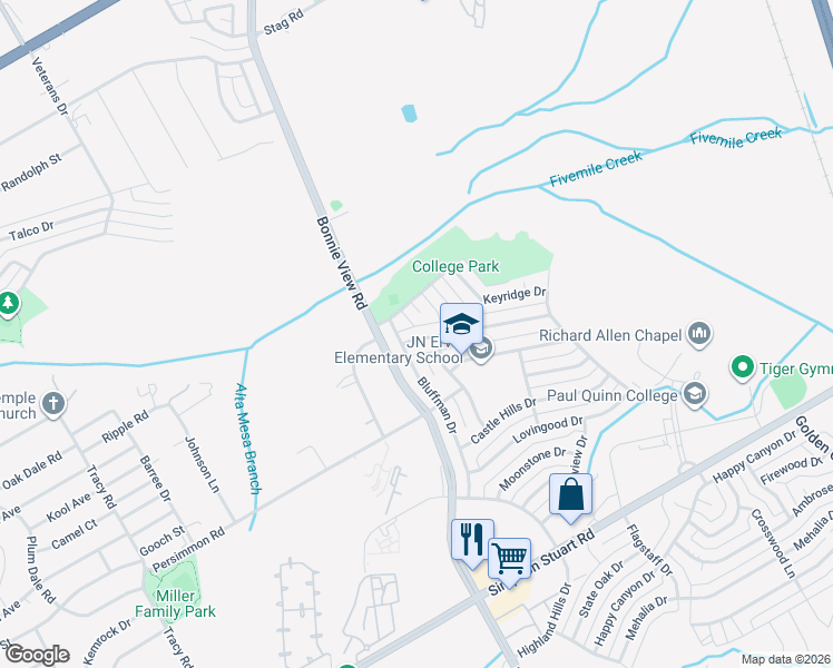 map of restaurants, bars, coffee shops, grocery stores, and more near 3238 Highland Woods Circle in Dallas