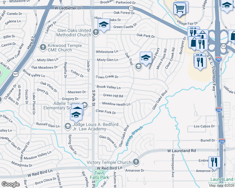 map of restaurants, bars, coffee shops, grocery stores, and more near 804 Brook Valley Lane in Dallas