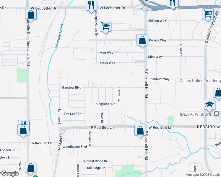 map of restaurants, bars, coffee shops, grocery stores, and more near 4559 Barstow Boulevard in Dallas