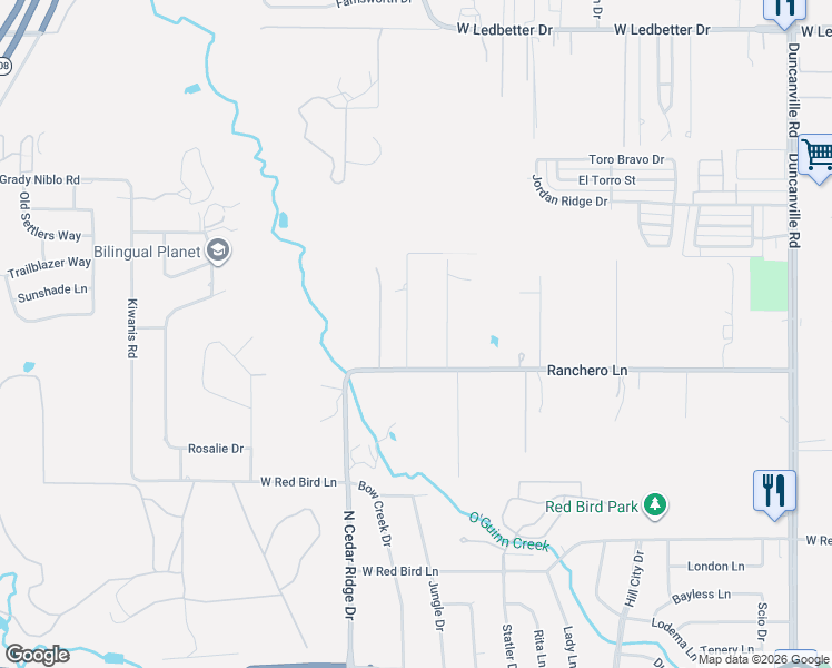 map of restaurants, bars, coffee shops, grocery stores, and more near 5821 Ranchero Lane in Dallas