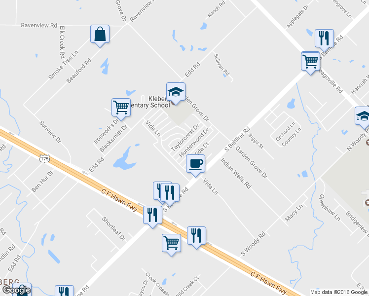 map of restaurants, bars, coffee shops, grocery stores, and more near 1619 Hunterwood in Dallas