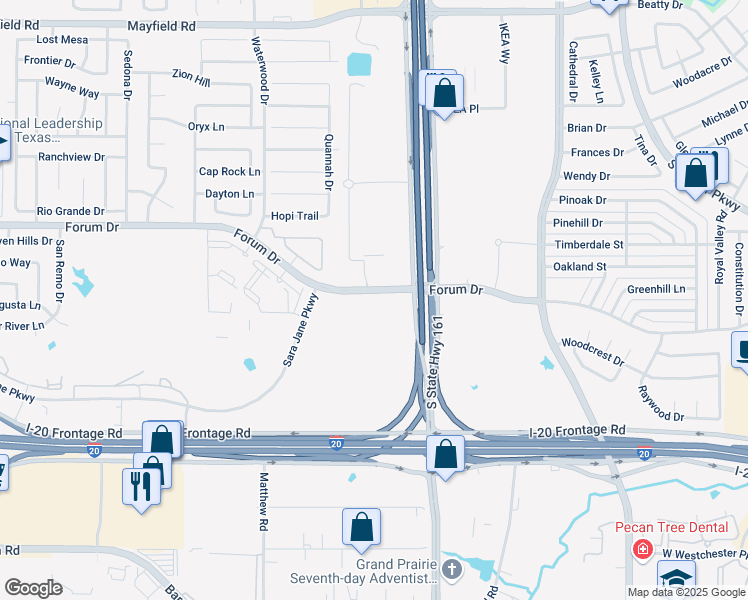 map of restaurants, bars, coffee shops, grocery stores, and more near 2015 Forum Drive in Grand Prairie