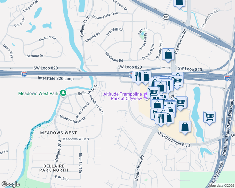 map of restaurants, bars, coffee shops, grocery stores, and more near 6301 Overton Ridge Boulevard in Fort Worth