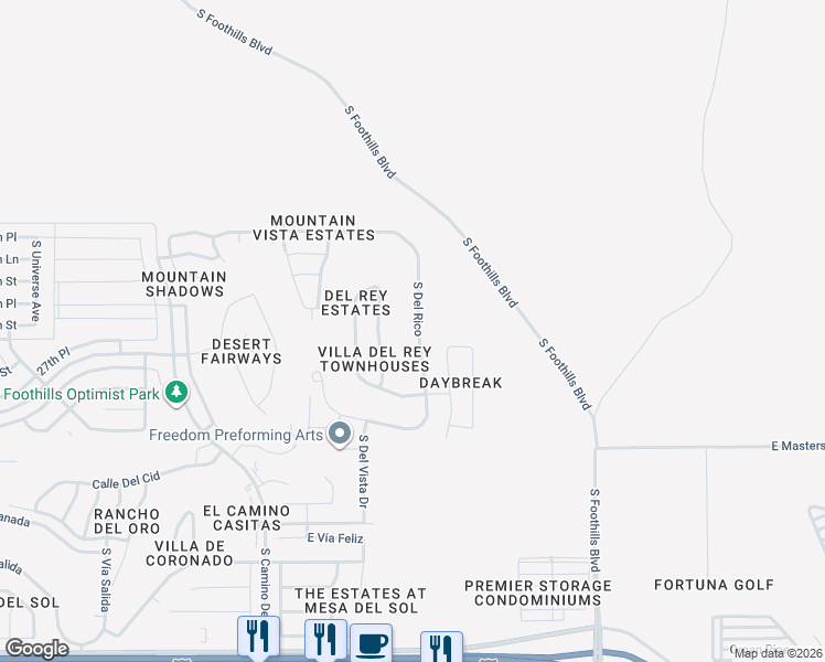 map of restaurants, bars, coffee shops, grocery stores, and more near 10246 South Del Rico in Yuma