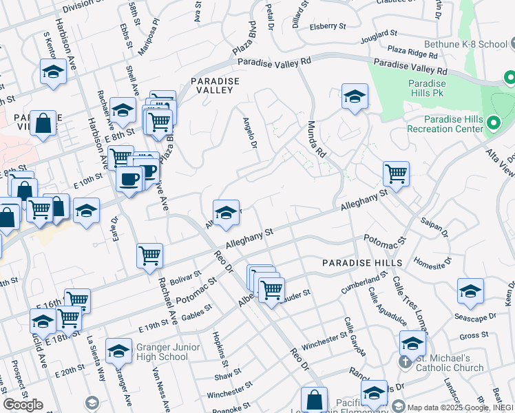 map of restaurants, bars, coffee shops, grocery stores, and more near 1925 Altamont Way in San Diego