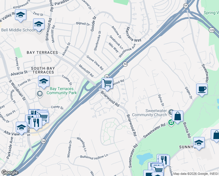 map of restaurants, bars, coffee shops, grocery stores, and more near 5151 Robinwood Road in Bonita