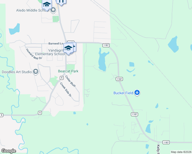 map of restaurants, bars, coffee shops, grocery stores, and more near 357 Wood Lake Road in Aledo