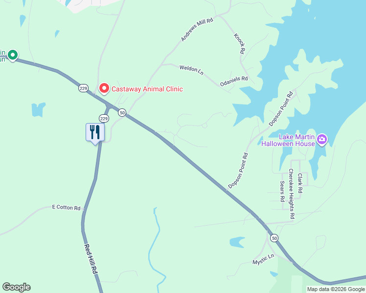 map of restaurants, bars, coffee shops, grocery stores, and more near 403 Martin Dam Road in Tallassee