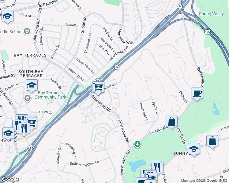 map of restaurants, bars, coffee shops, grocery stores, and more near 2958 Picasso Drive in Bonita