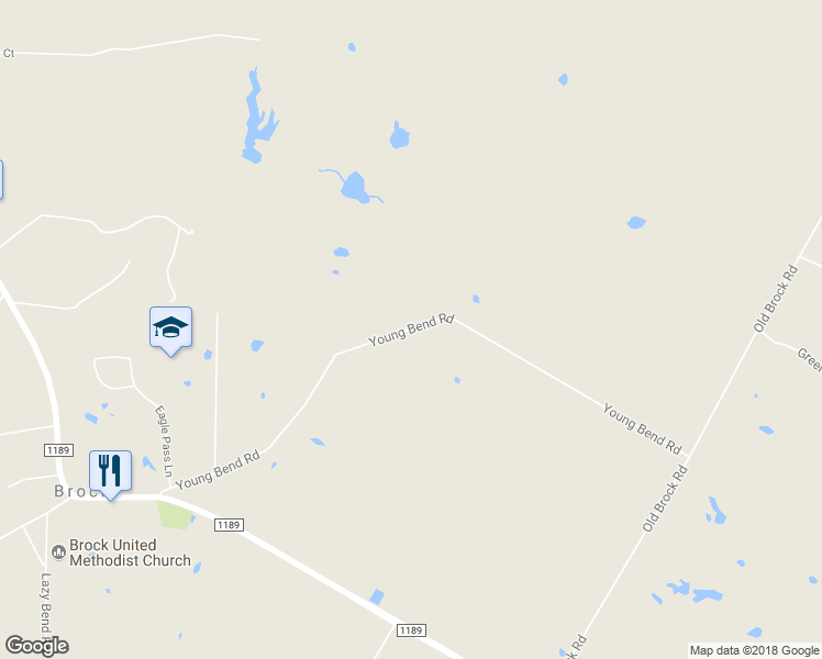 map of restaurants, bars, coffee shops, grocery stores, and more near Young Bend Road in Weatherford