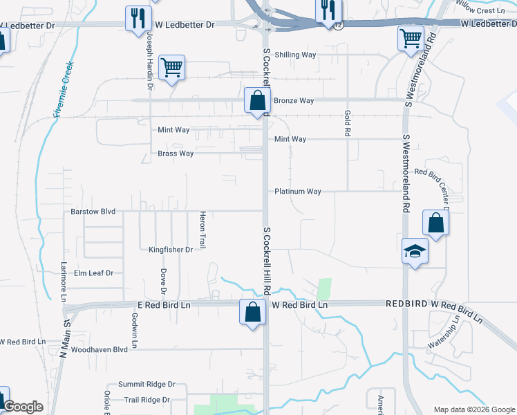 map of restaurants, bars, coffee shops, grocery stores, and more near 5225 South Cockrell Hill Road in Dallas