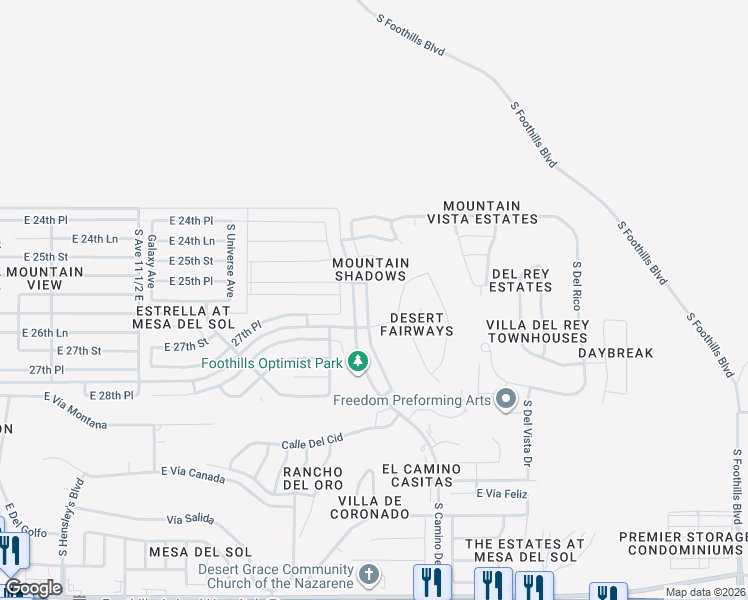 map of restaurants, bars, coffee shops, grocery stores, and more near 10260 Avenida la Primera in Yuma