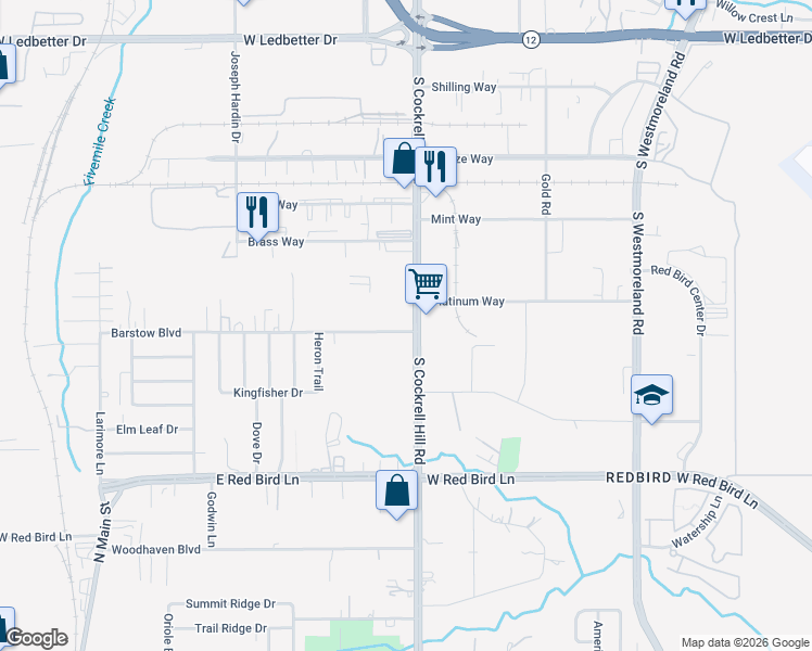 map of restaurants, bars, coffee shops, grocery stores, and more near 5225 South Cockrell Hill Road in Dallas