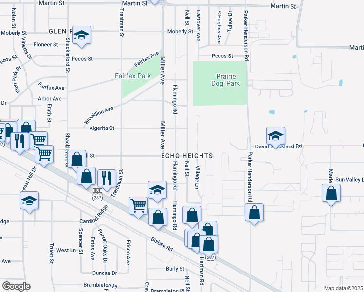 map of restaurants, bars, coffee shops, grocery stores, and more near 5216 Nell Street in Fort Worth