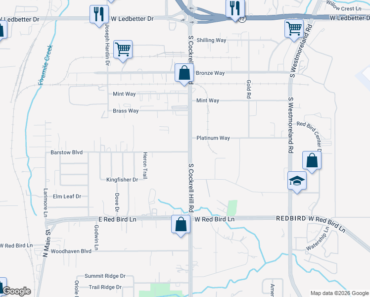 map of restaurants, bars, coffee shops, grocery stores, and more near 5225 South Cockrell Hill Road in Dallas