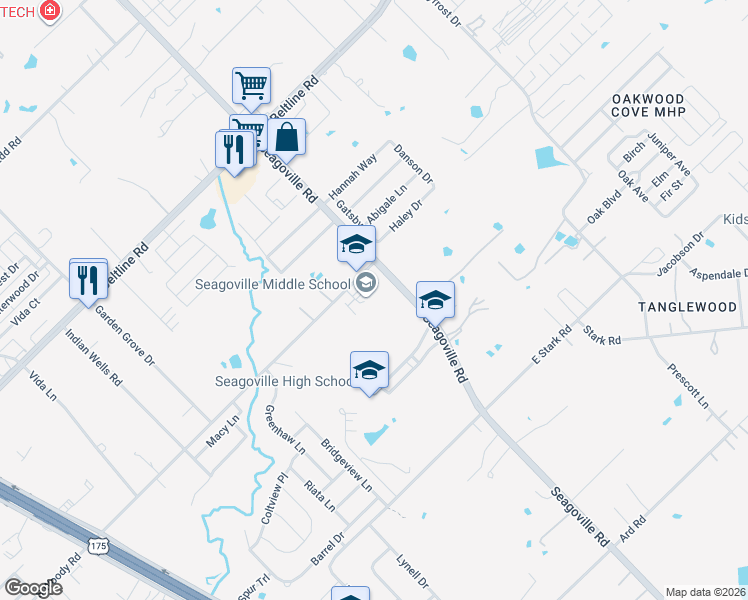 map of restaurants, bars, coffee shops, grocery stores, and more near 950 North Woody Road in Dallas