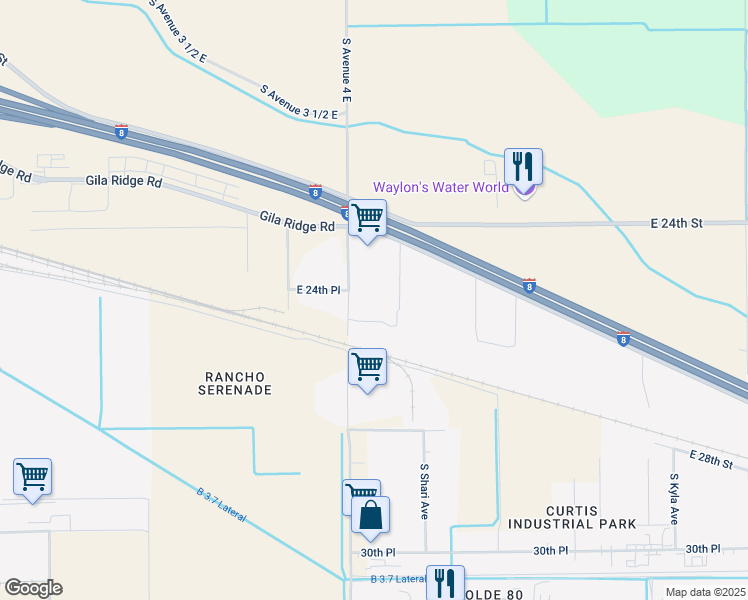 map of restaurants, bars, coffee shops, grocery stores, and more near 10201-10299 South Brown Avenue in Yuma