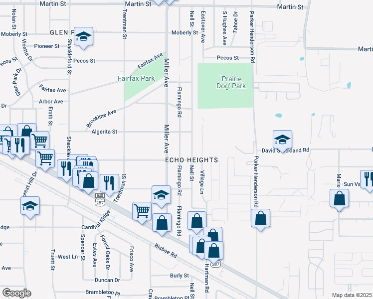 map of restaurants, bars, coffee shops, grocery stores, and more near 5216 Nell Street in Fort Worth