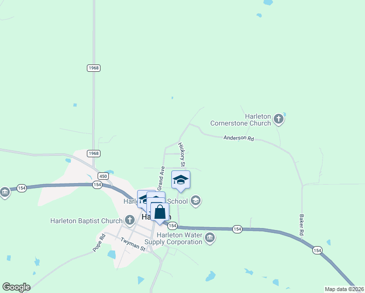 map of restaurants, bars, coffee shops, grocery stores, and more near 264 Hickory Street in Harleton