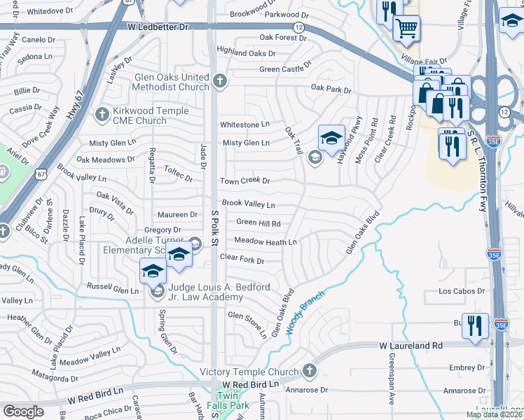 map of restaurants, bars, coffee shops, grocery stores, and more near 804 Brook Valley Lane in Dallas