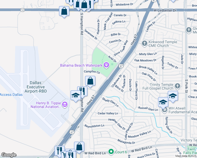 map of restaurants, bars, coffee shops, grocery stores, and more near 5302 South Hampton Road in Dallas