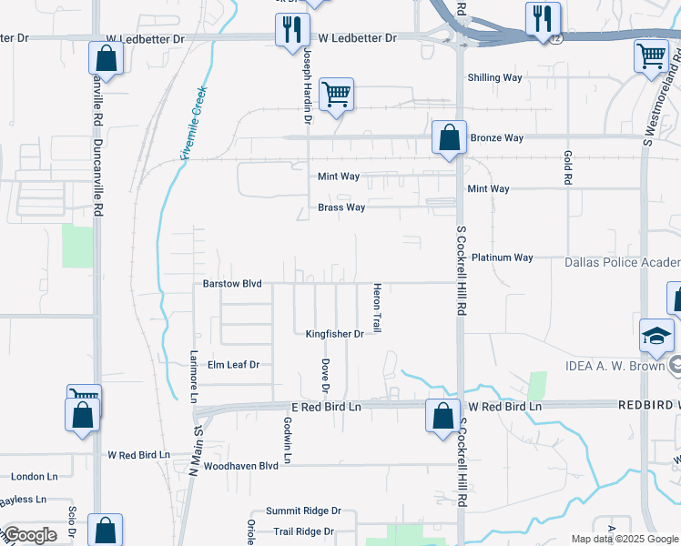 map of restaurants, bars, coffee shops, grocery stores, and more near 4559 Barstow Boulevard in Dallas