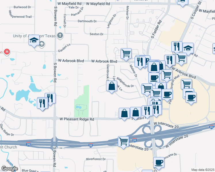 map of restaurants, bars, coffee shops, grocery stores, and more near 3911 Glenbrook Drive in Arlington