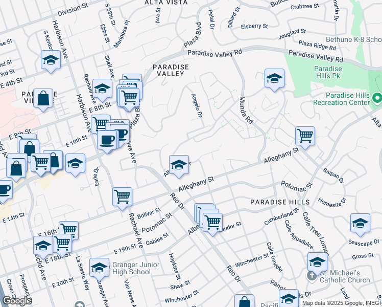 map of restaurants, bars, coffee shops, grocery stores, and more near 1925 Altamont Way in San Diego