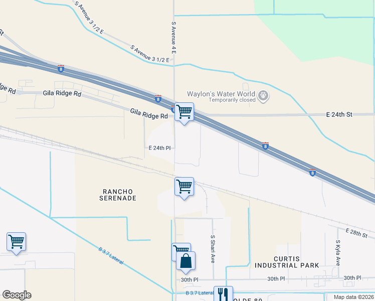map of restaurants, bars, coffee shops, grocery stores, and more near 10201 South Brown Avenue in Yuma