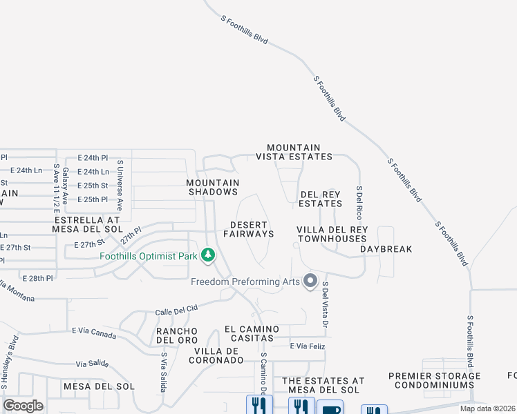 map of restaurants, bars, coffee shops, grocery stores, and more near 10264 Fairway Loop in Yuma