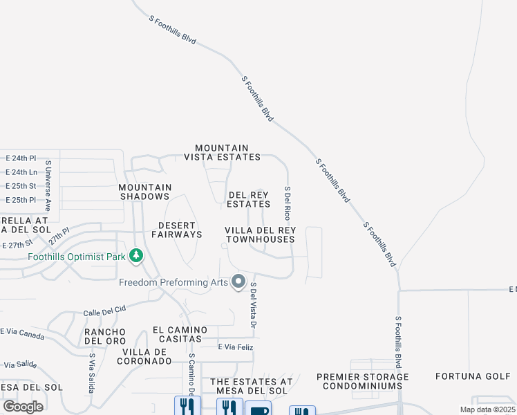 map of restaurants, bars, coffee shops, grocery stores, and more near 10223 South Del Rey Drive in Yuma
