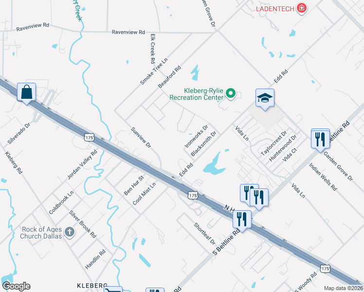 map of restaurants, bars, coffee shops, grocery stores, and more near 1761 Ironworks Drive in Dallas