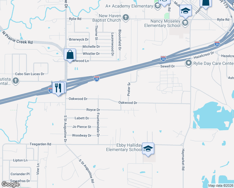 map of restaurants, bars, coffee shops, grocery stores, and more near 1738 Nottingham Lane in Dallas