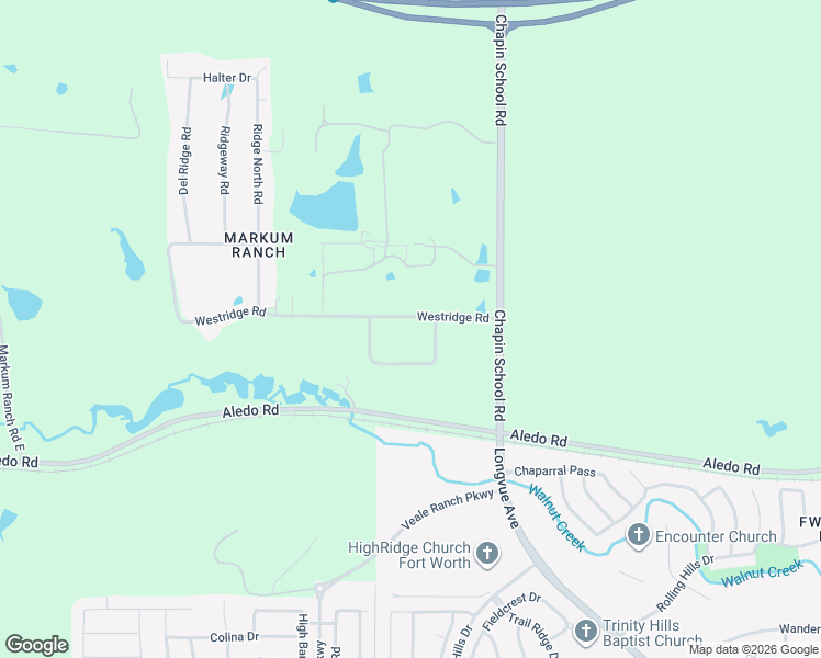 map of restaurants, bars, coffee shops, grocery stores, and more near 10001 Westridge Road in Fort Worth
