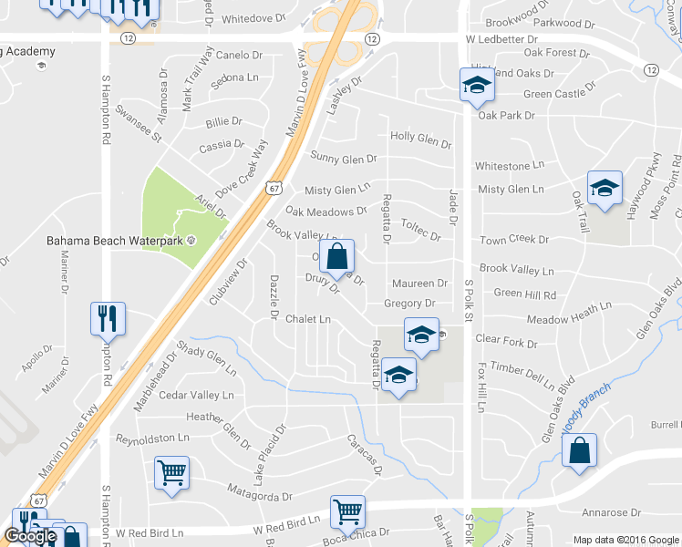 map of restaurants, bars, coffee shops, grocery stores, and more near 1462 Oak Vista Dr in Dallas