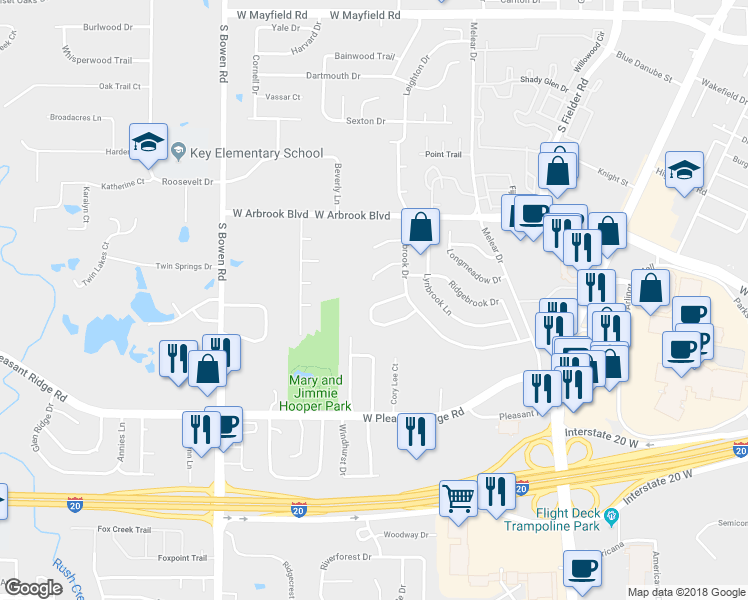 map of restaurants, bars, coffee shops, grocery stores, and more near 2011 North Meadow Way Circle in Arlington