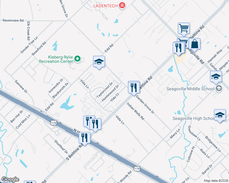 map of restaurants, bars, coffee shops, grocery stores, and more near 1540 Hunterwood Drive in Dallas