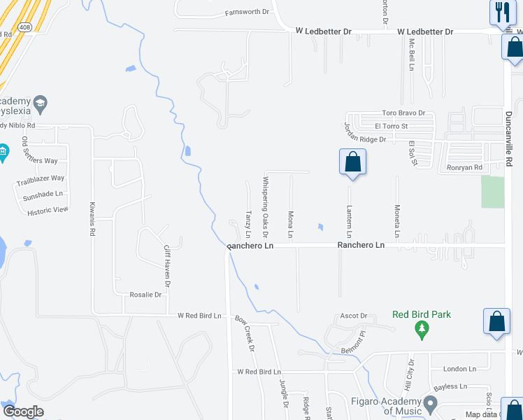 map of restaurants, bars, coffee shops, grocery stores, and more near 5241 Whispering Oaks Drive in Dallas